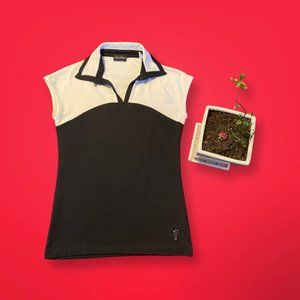 Golfino Capped-Sleeve Unisex Golf Polo; Blk & White